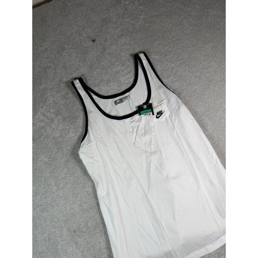 Nike Women's XL Tank Top NWT White Black Trim Pocket Swoosh Retro Y2K New* Read